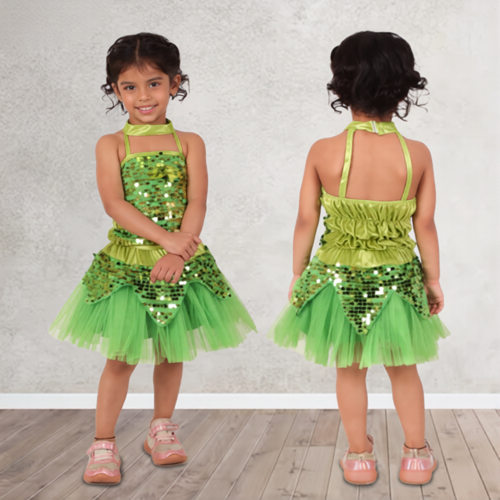 Western Girl Top and Skirt Set - Green Sequence