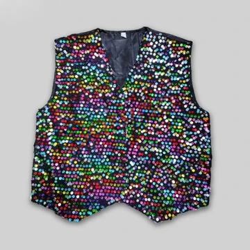 Multicolor Sequence Waist Coat Western Dress - Black