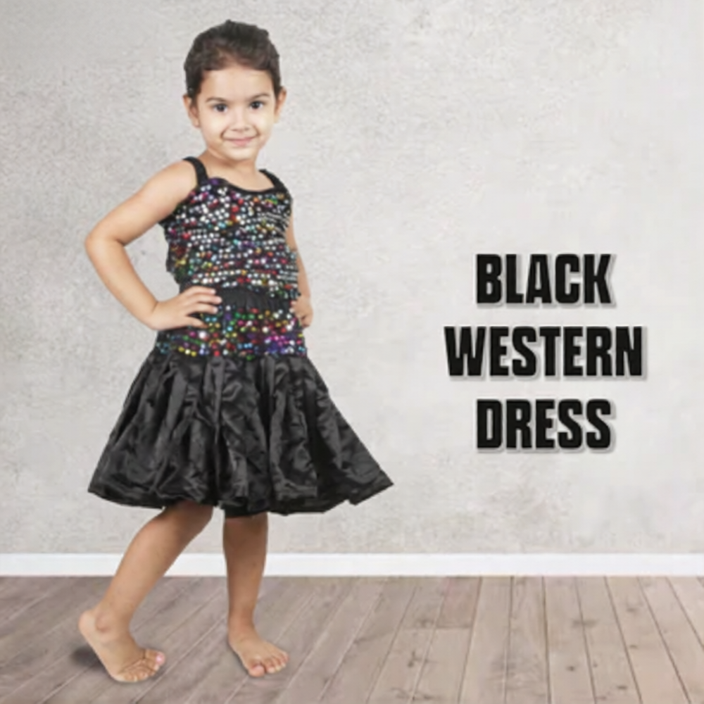 Black Silk Multi Sequence Top Skirt Girl Western Dress