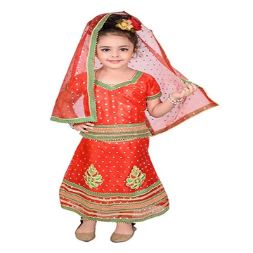 Lehenga Choli with Dupatta Full Set - Carrot Color (Radha/Rani/Dance)