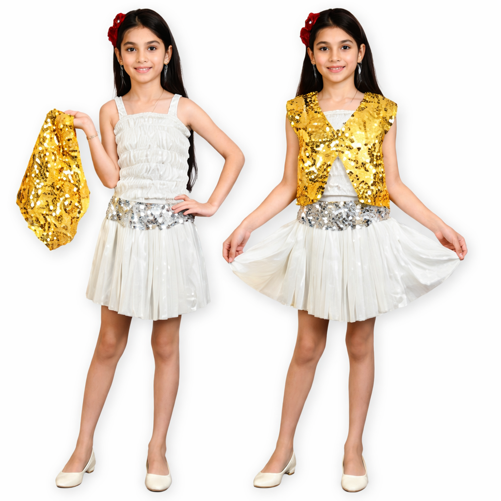 Yellow Jacket, Silver Top and Skirt Western Set