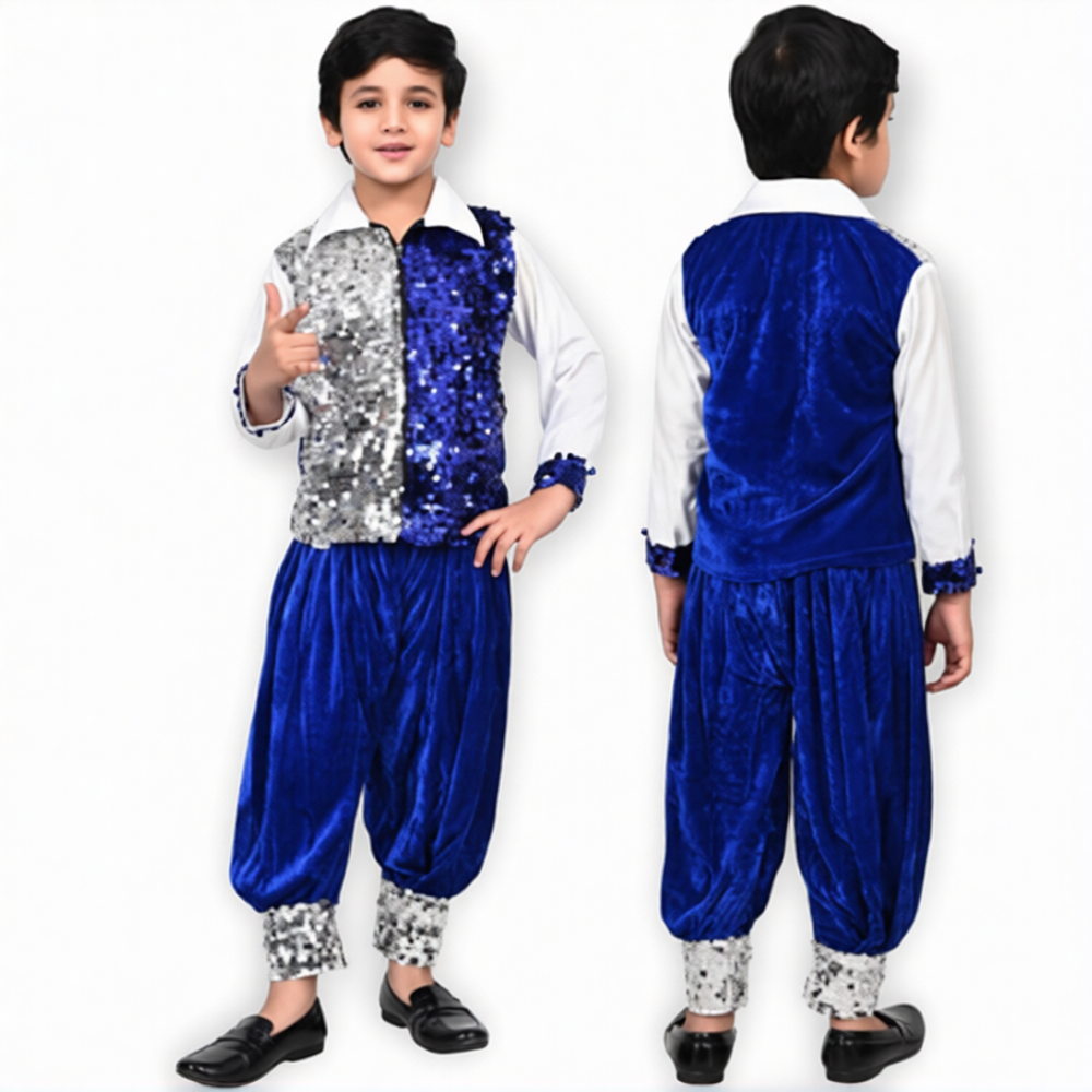 Blue & White Shirt with Blue Harem Set for Boy