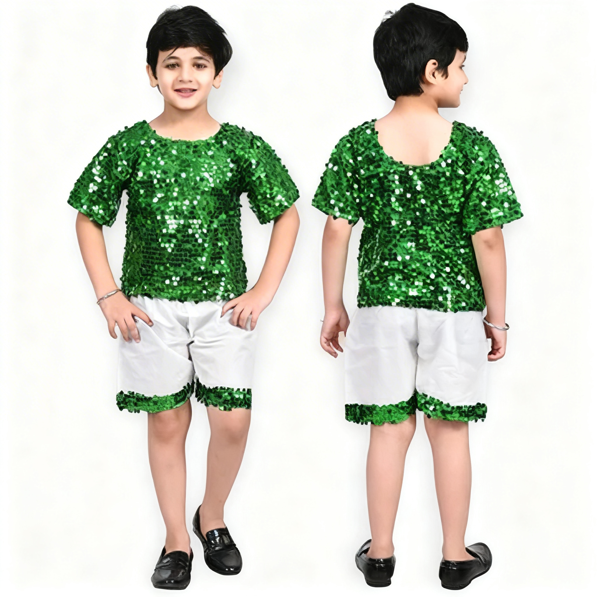 Green And White Western Dress For Boys