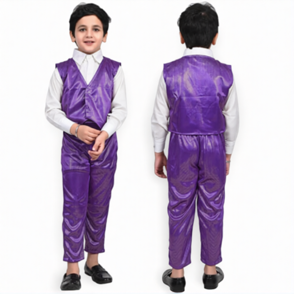 Purple Pant, Waist Coat and White Shirt Set Western For Boys