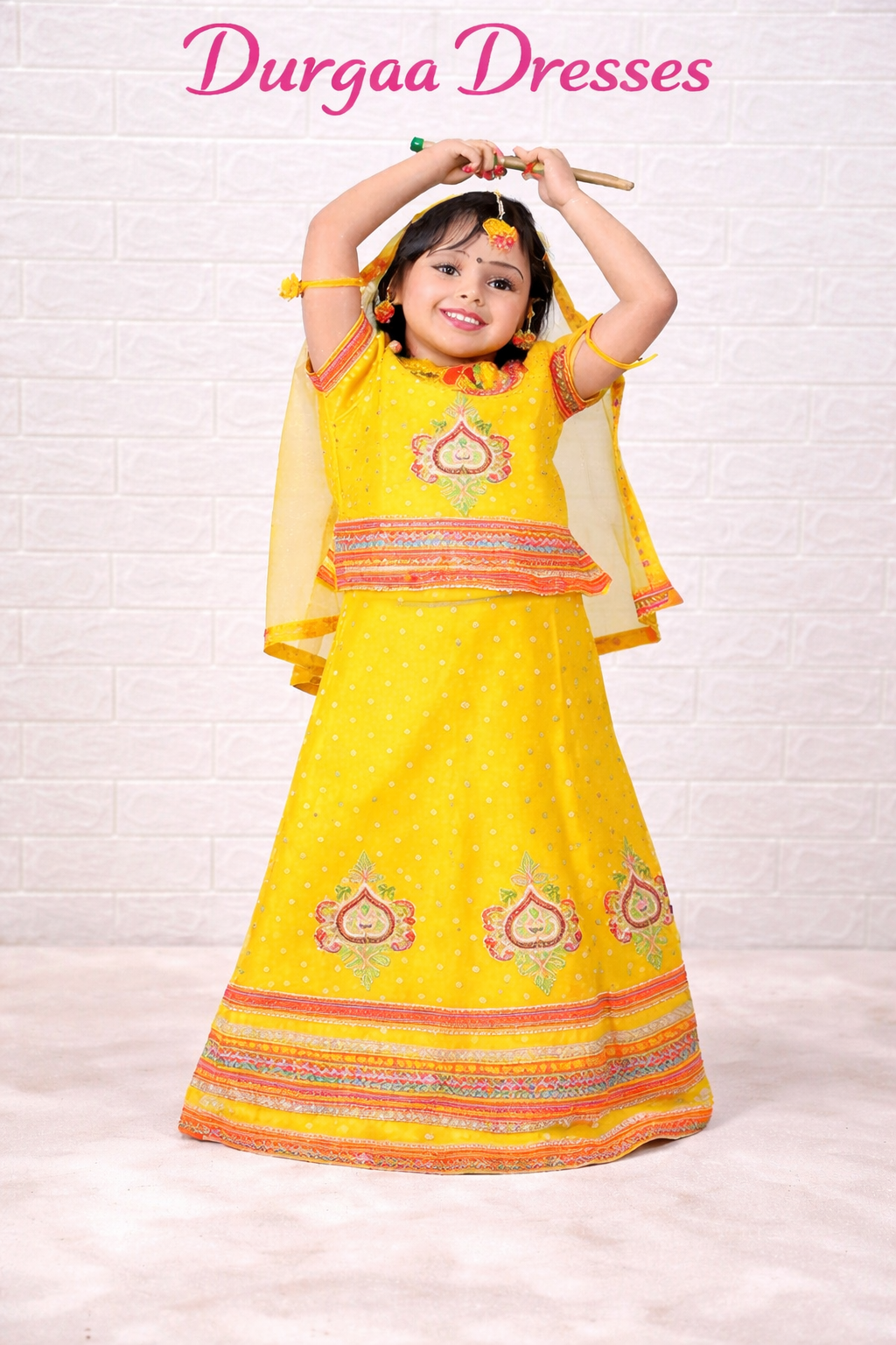 Yellow Radha Rani Lehenga Choli Costume for Girls Janmashtami Fancy Dress Delhi Mukherjee Nagar