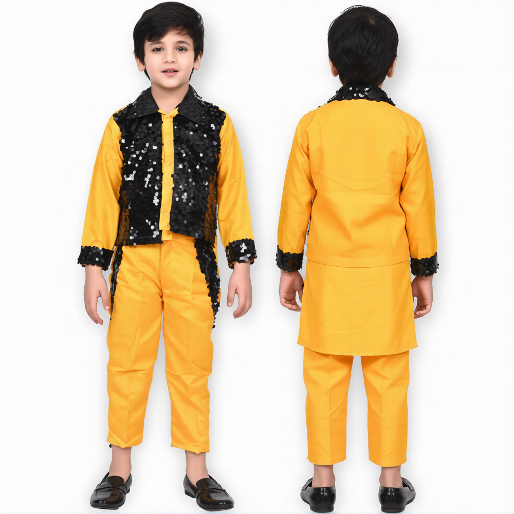 Black Shirt and Yellow Pant Set - Western Dress for Boys