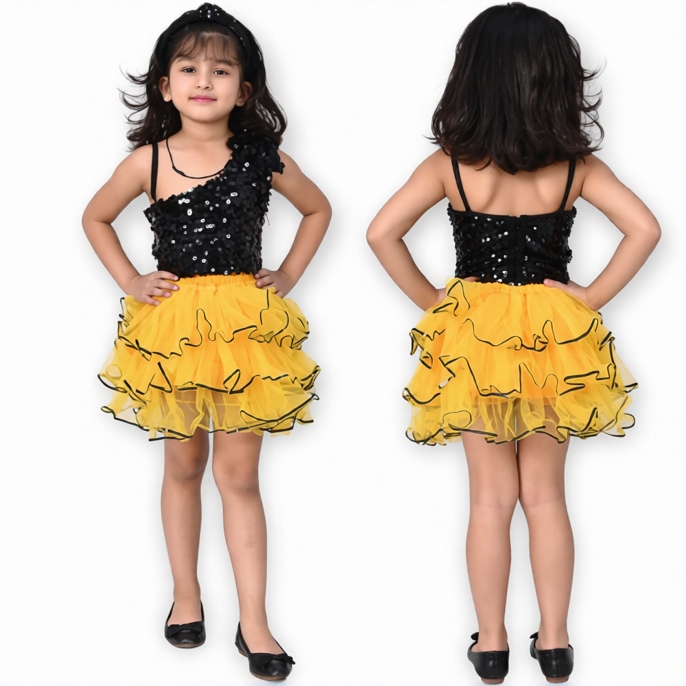 Black Top with Yellow Skirt Set for Girls